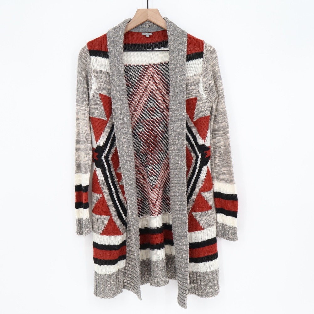 Charlotte Russe Cardigan Womens S Gray Red Southwestern Geometric Good